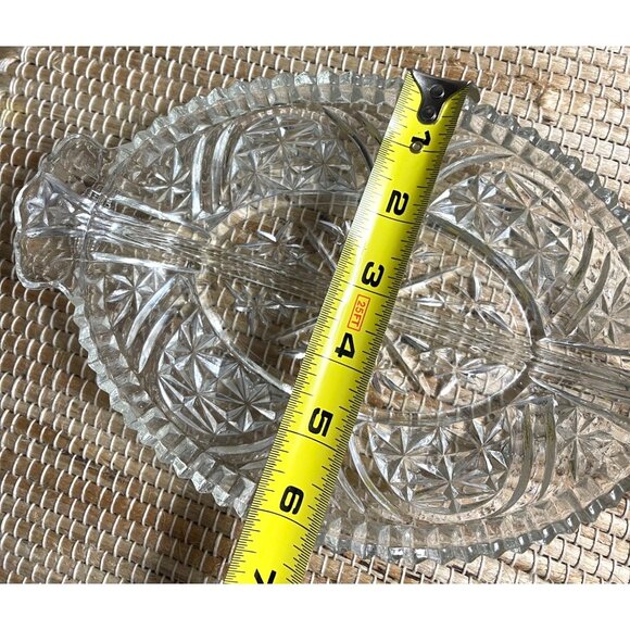 Vintage Anchor Hocking Cut Glass Divided Relish Dish 10.25" X 6.5" With Star Pat - Picture 3 of 4